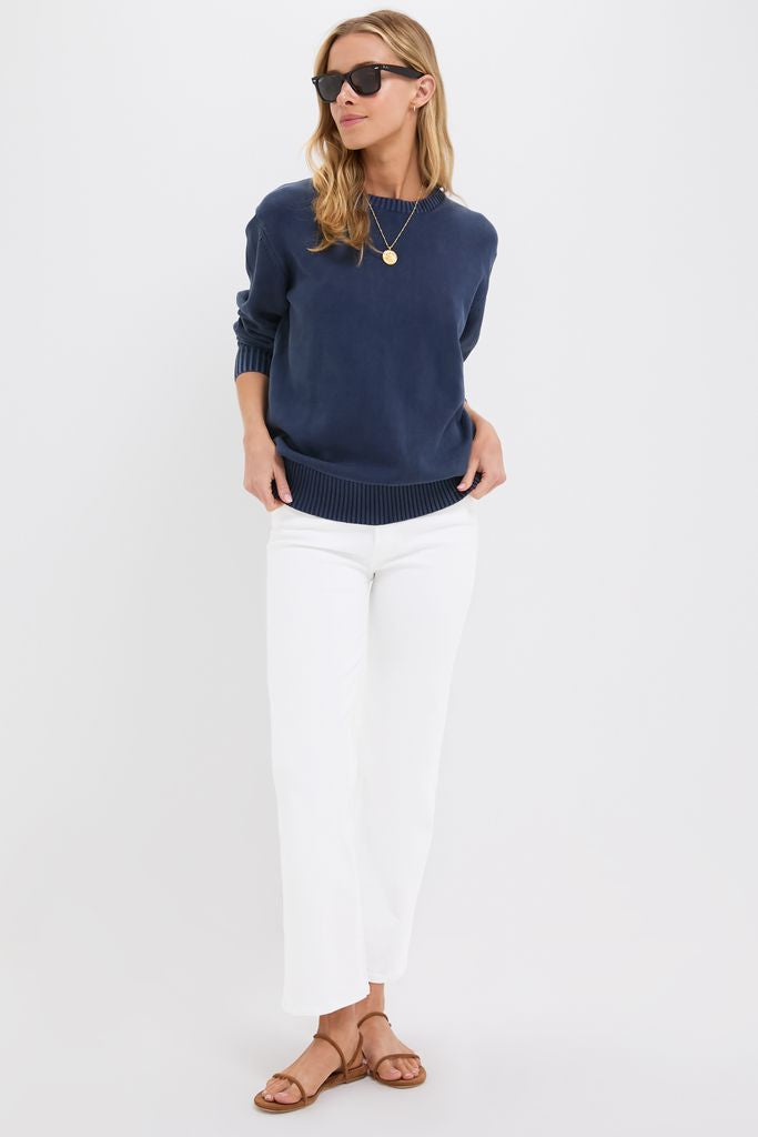 Navy Stone Washed Cotton Anne Crewneck Sweater