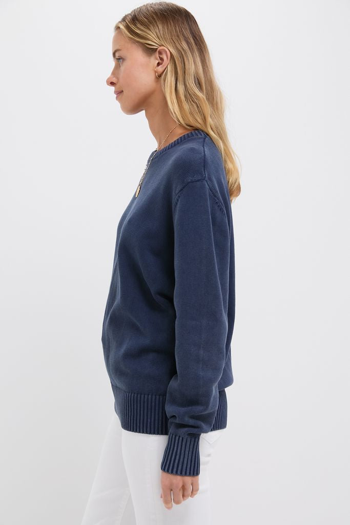 Navy Stone Washed Cotton Anne Crewneck Sweater