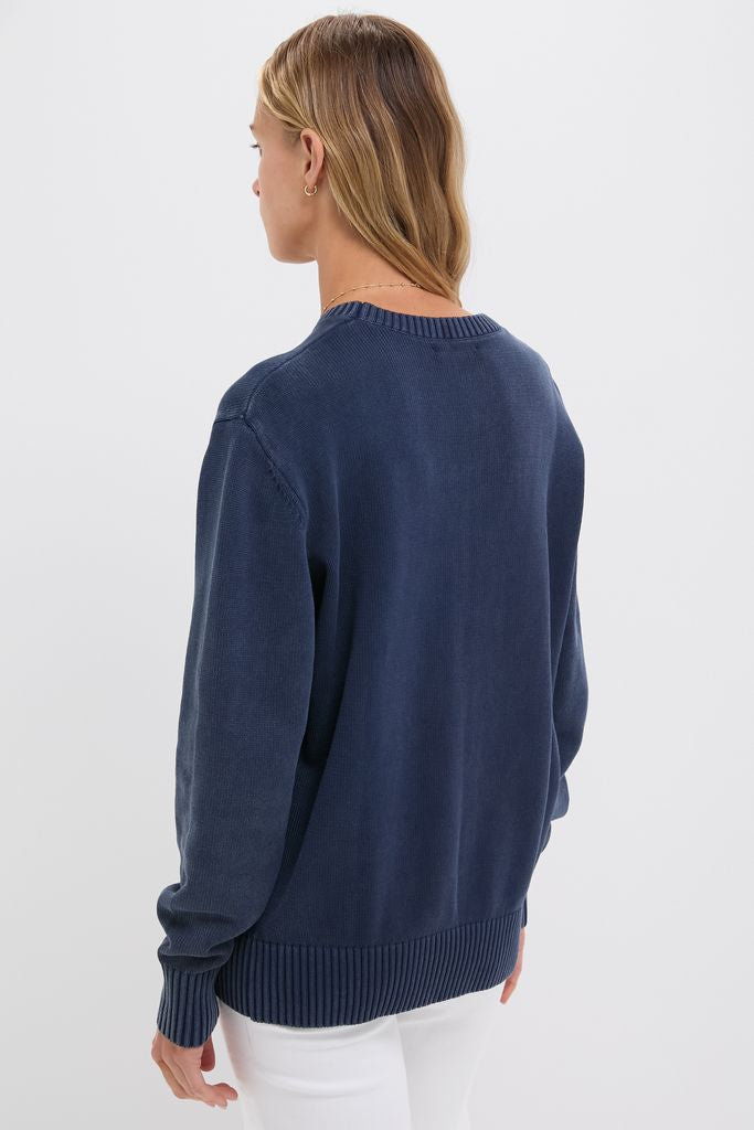 Navy Stone Washed Cotton Anne Crewneck Sweater