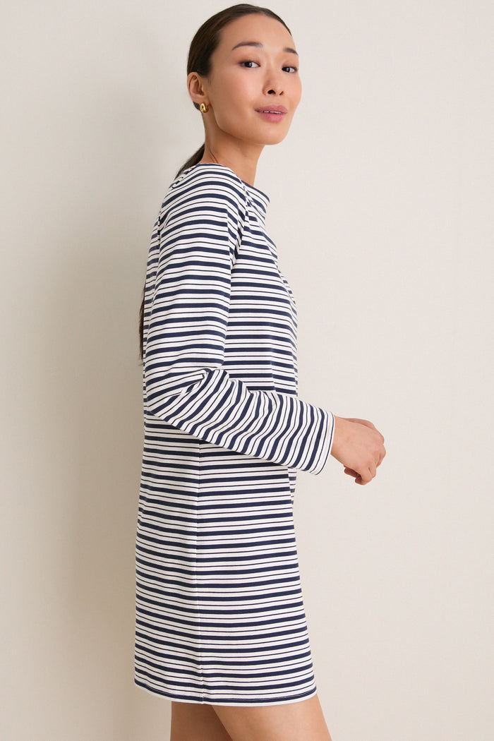 Navy Stripe Boatneck Tuzzi Mini Dress