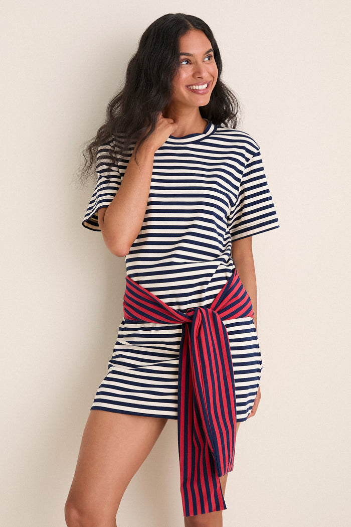 Navy Stripe Combo Lottie T-Shirt Mini Dress