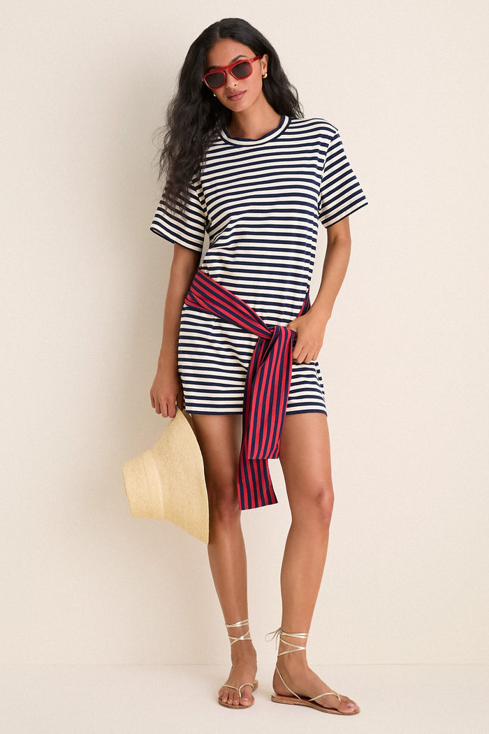 Navy Stripe Combo Lottie T-Shirt Mini Dress