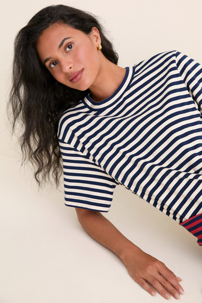 Navy Stripe Combo Lottie T-Shirt Mini Dress
