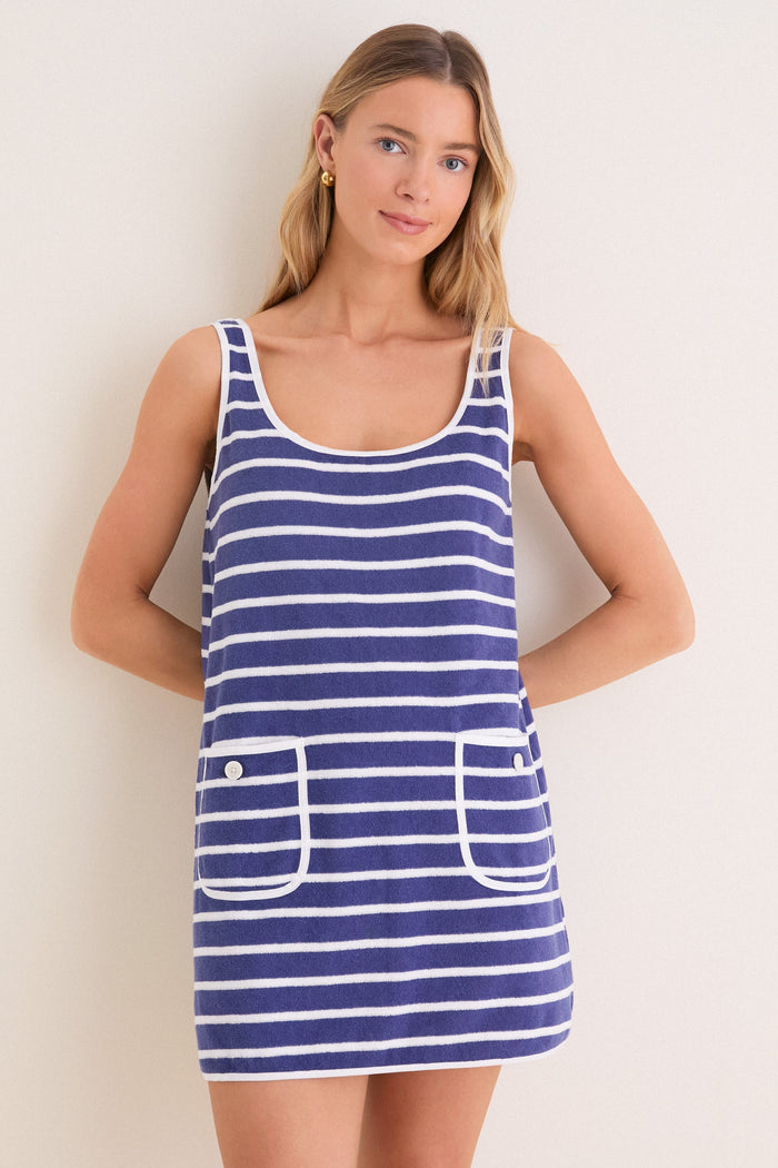 Navy Stripe Mini Terrycloth Coverup