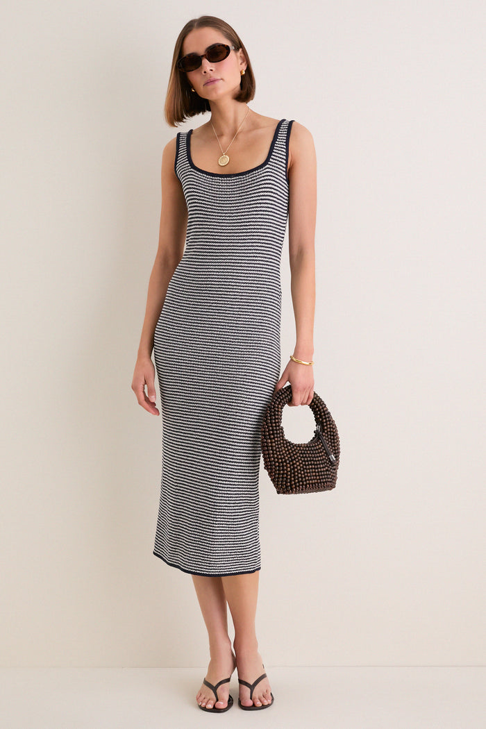 Navy Stripe Ramie Sweater Dress