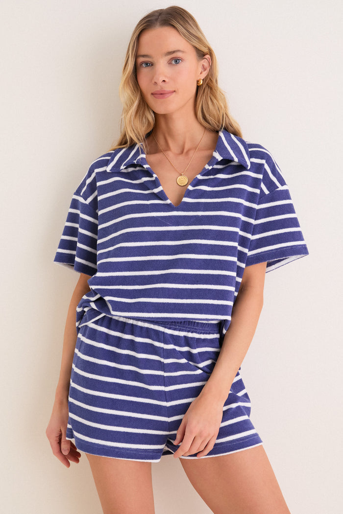 Navy Stripe Terrycloth Tybee Top
