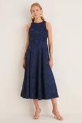 Navy Textured Rose Floral Melina Midi Dress