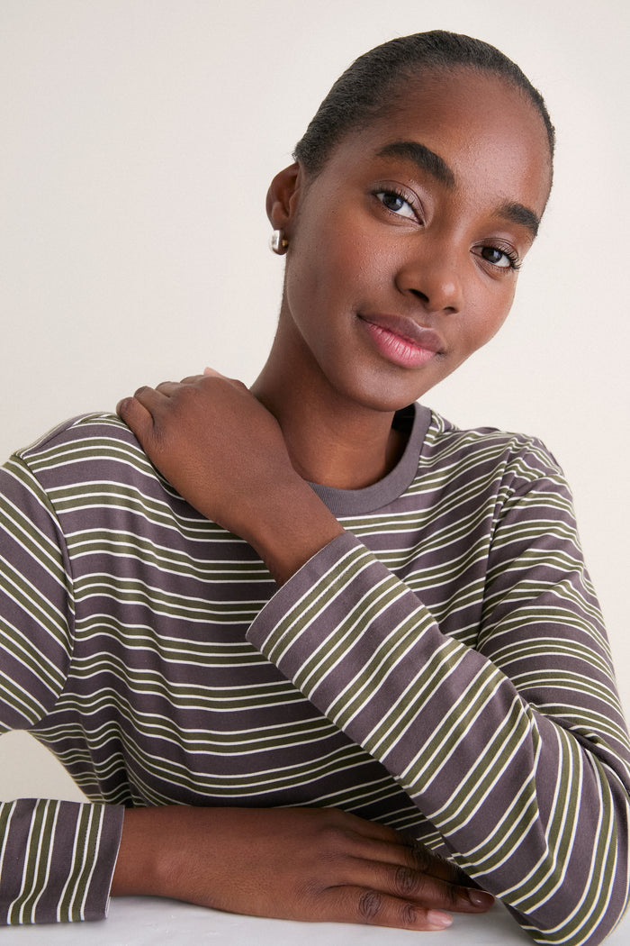 Neutral Collegiate Stripe Morris Tee