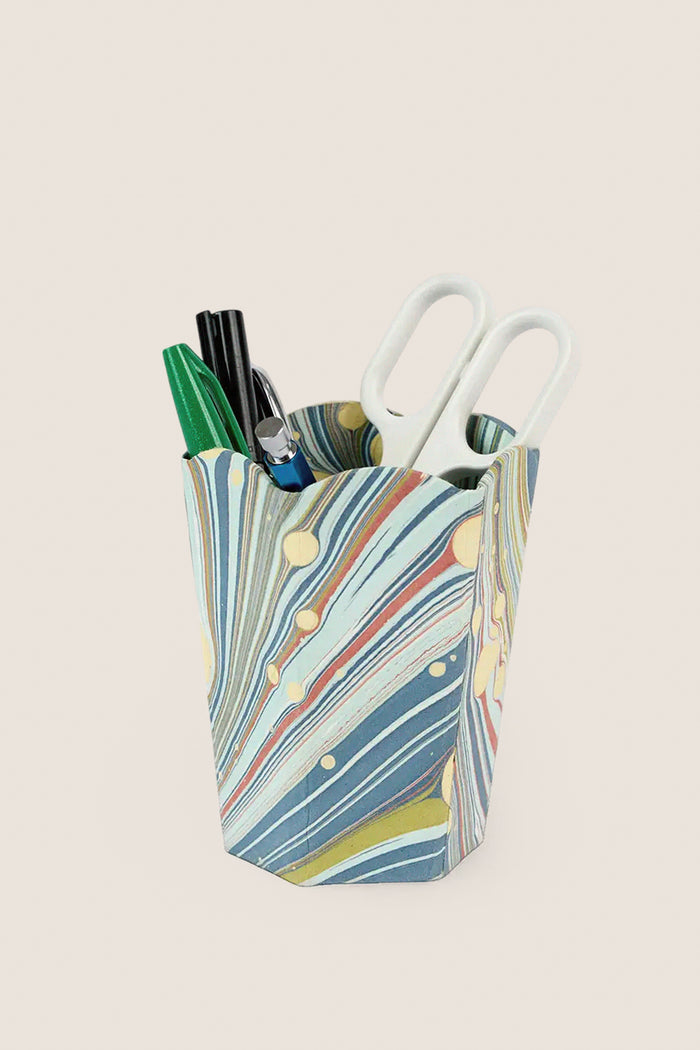 Ocean Fire Whirl Marble Scalloped Pen Pot
