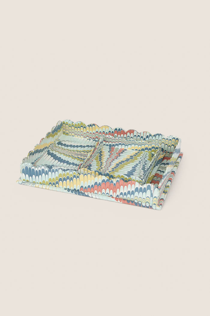 Ocean Mountain Hand Marbled Scalloped Desk Tray Set
