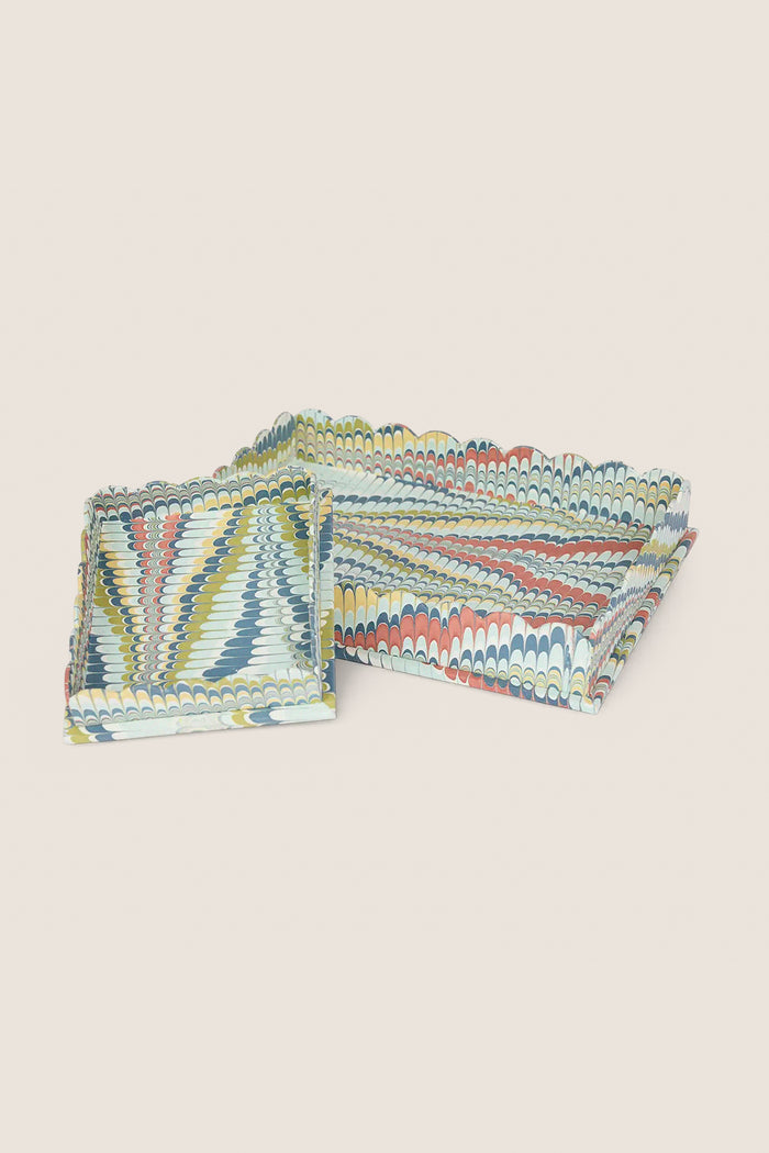 Ocean Mountain Hand Marbled Scalloped Desk Tray Set