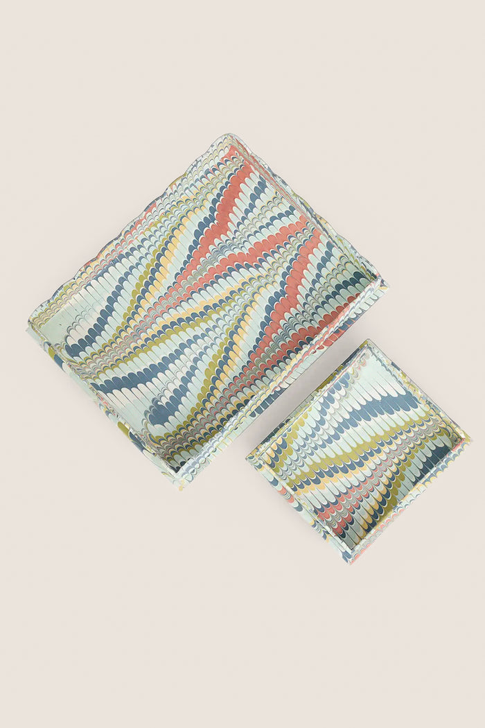 Ocean Mountain Hand Marbled Scalloped Desk Tray Set