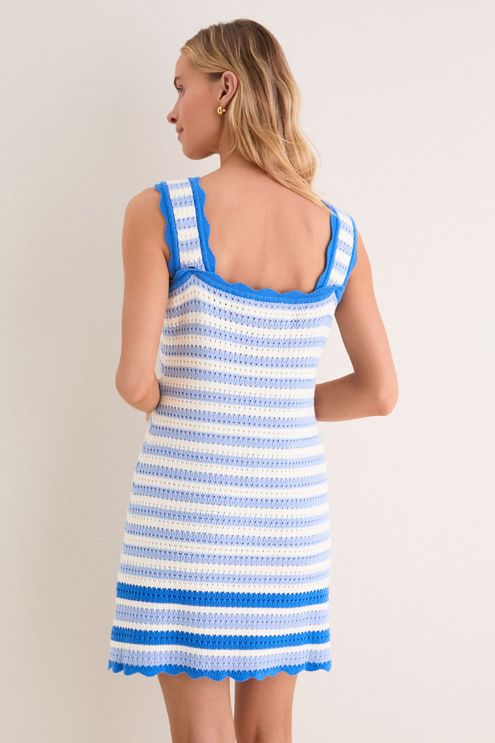Ocean Stripe Crochet Brookside Mini Dress