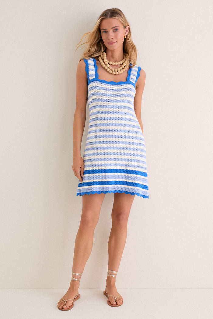 Ocean Stripe Crochet Brookside Mini Dress