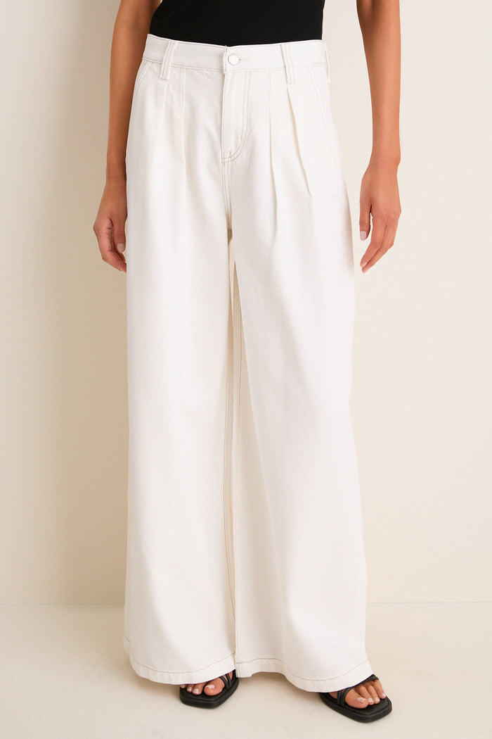 Off White Delphine Pleated Denim Wide Leg