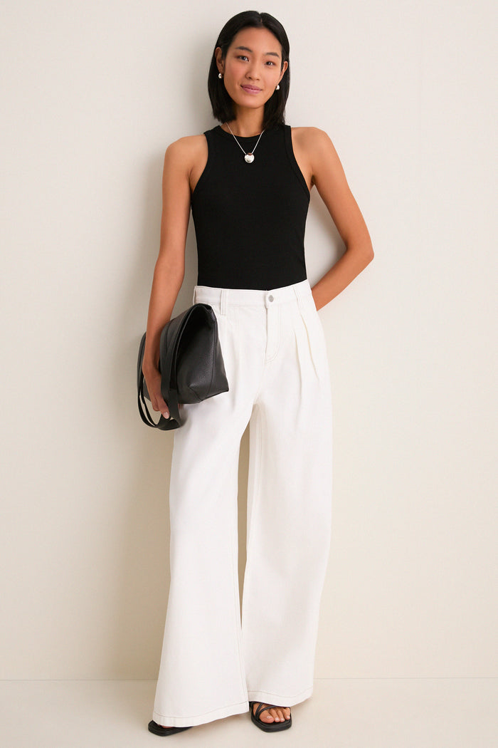 Off White Delphine Pleated Denim Wide Leg