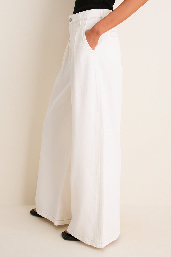 Off White Delphine Pleated Denim Wide Leg