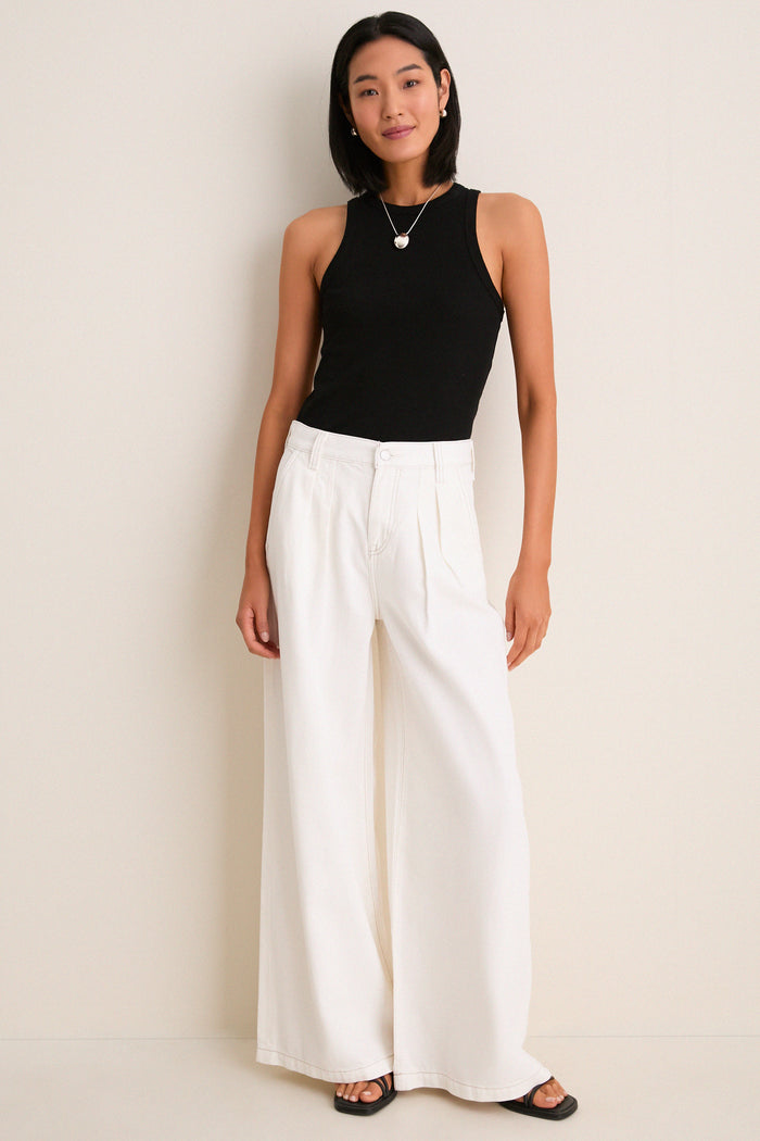 Off White Delphine Pleated Denim Wide Leg