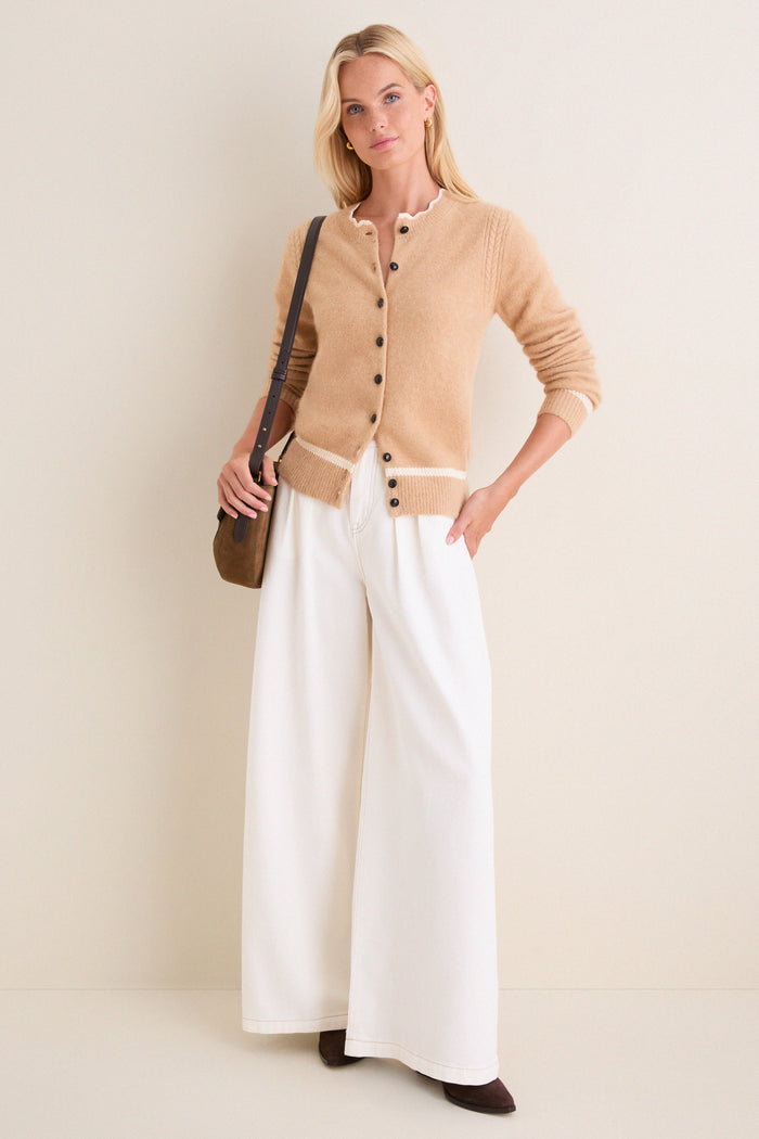 Off White Delphine Pleated Denim Wide Leg