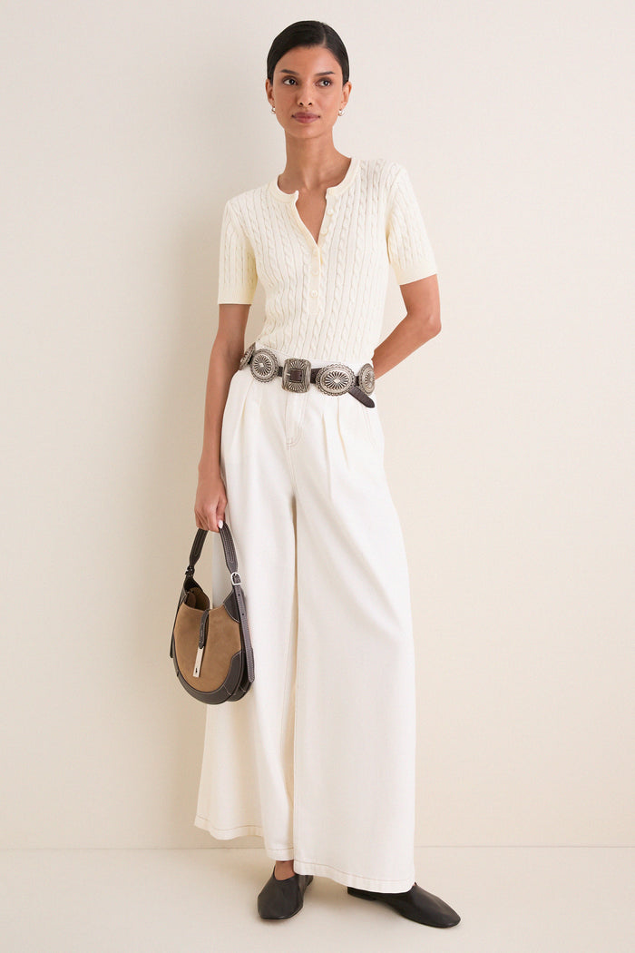 Off White Delphine Pleated Denim Wide Leg