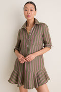 Olive and Raspberry Stripe Linen Callahan Dress
