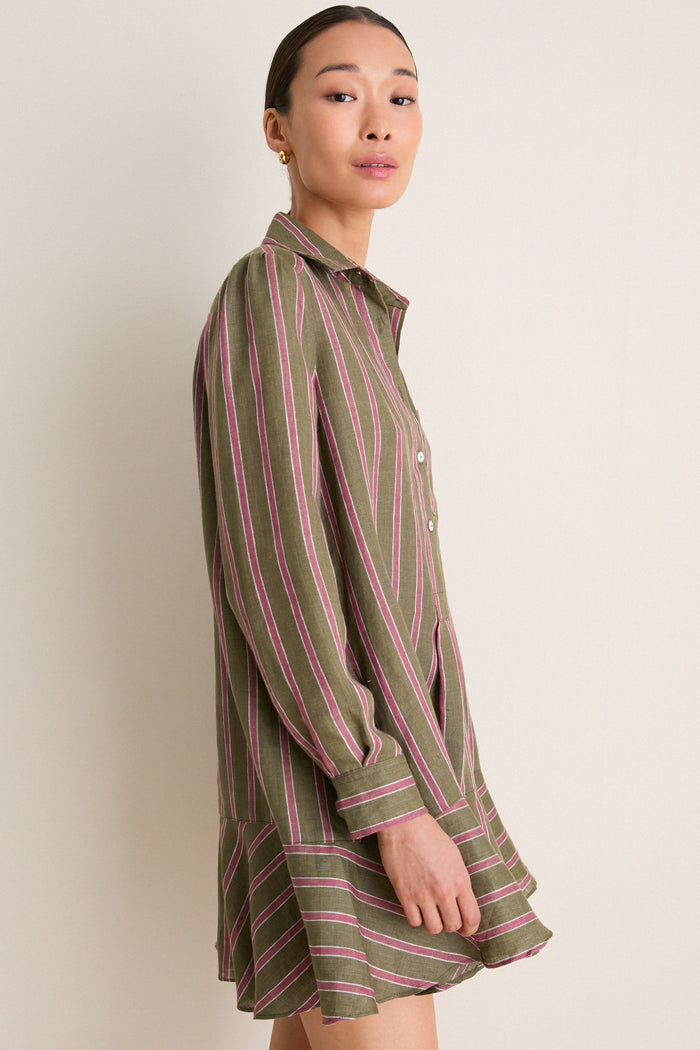 Olive and Raspberry Stripe Linen Callahan Dress