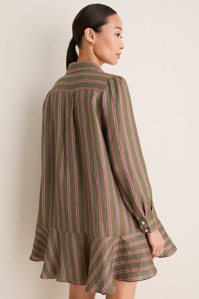 Olive and Raspberry Stripe Linen Callahan Dress