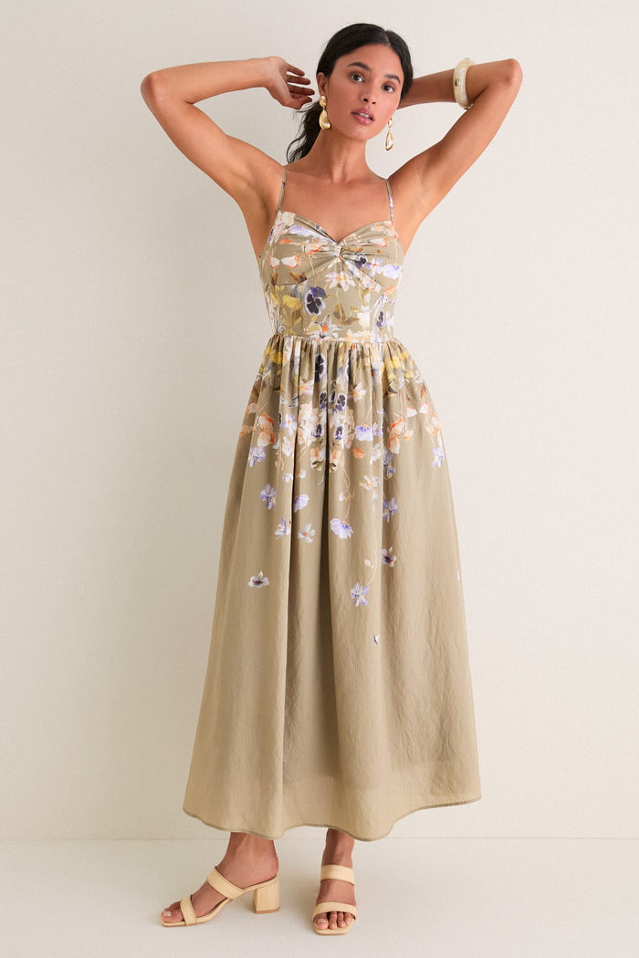 Olive Blue Floral Yvette Maxi Dress