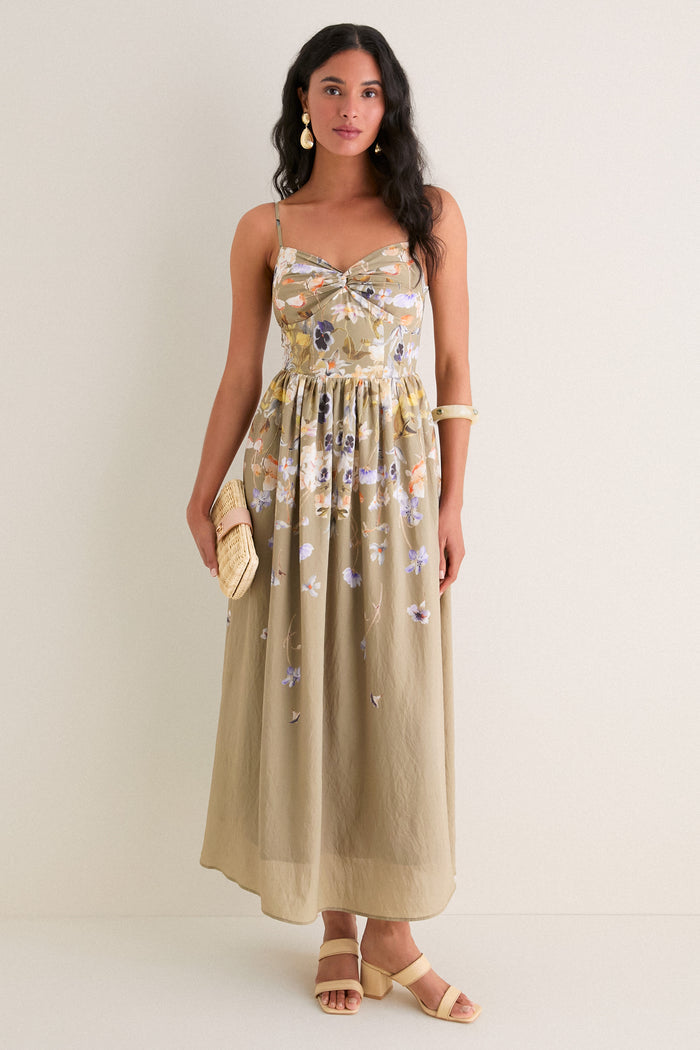 Olive Blue Floral Yvette Maxi Dress