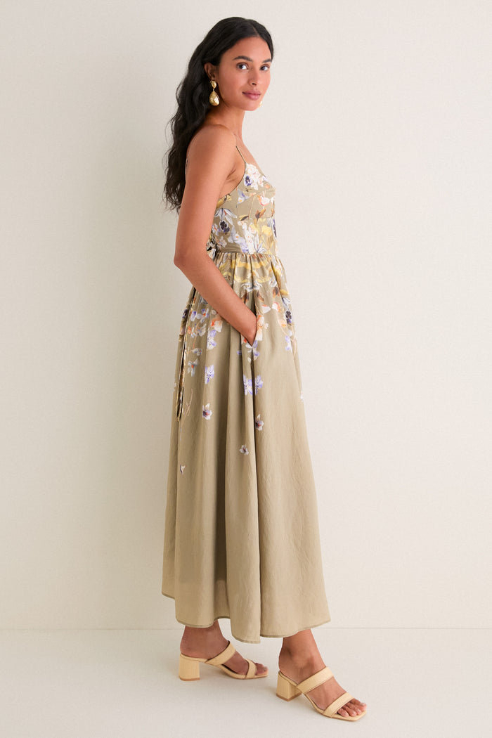 Olive Blue Floral Yvette Maxi Dress