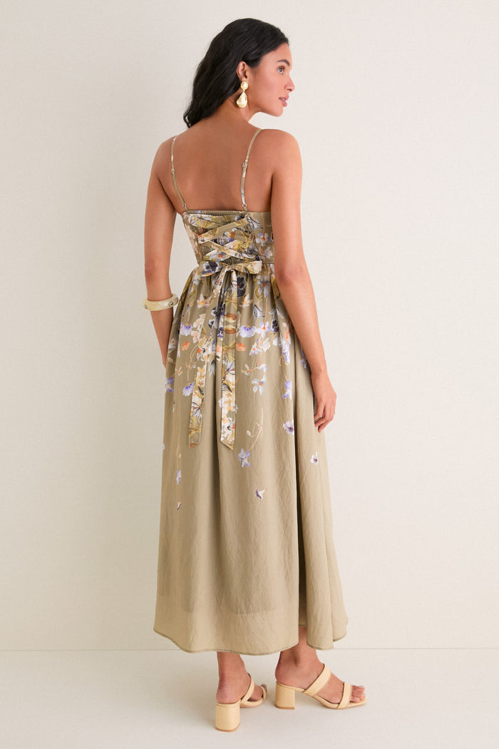 Olive Blue Floral Yvette Maxi Dress