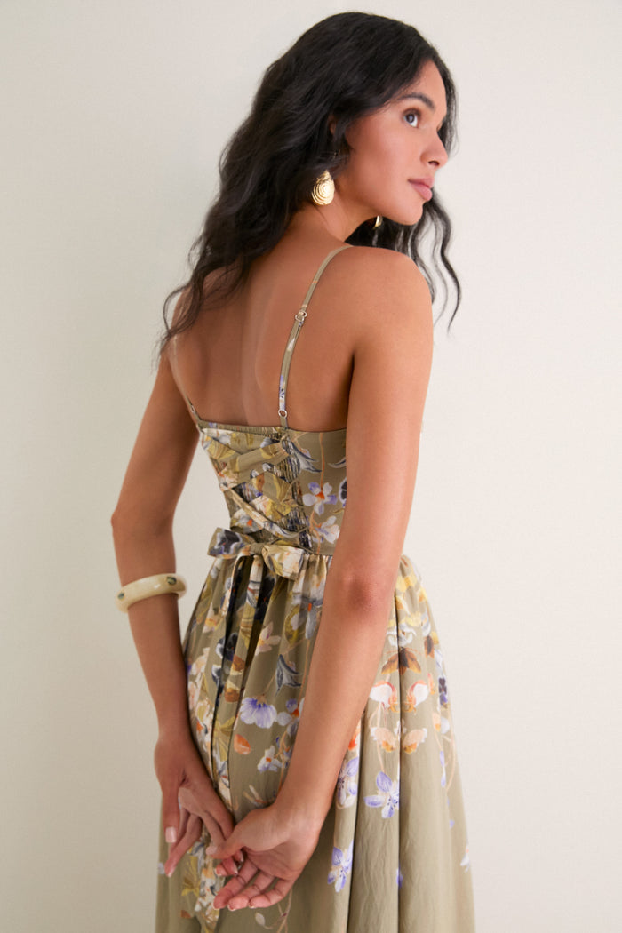 Olive Blue Floral Yvette Maxi Dress