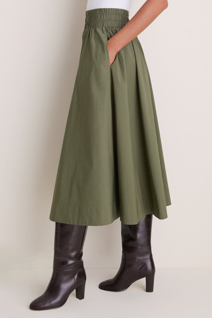 Olive Cotton Poplin Niki Circle Skirt