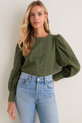 Olive Eyelet Long Sleeve Harriet Blouse