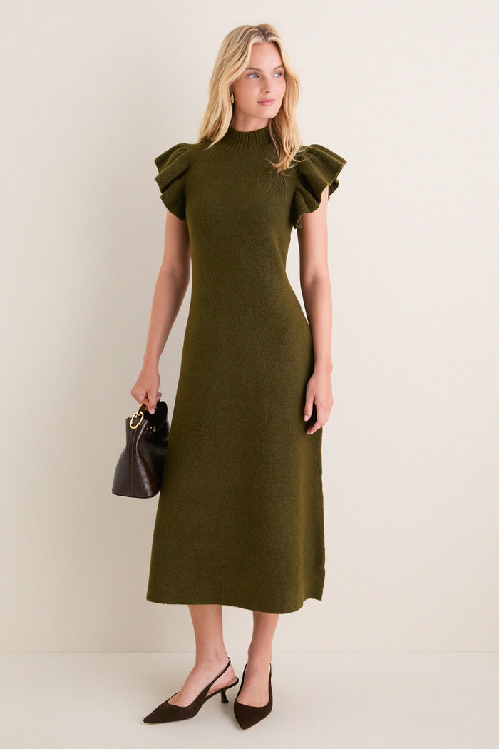 Olive Knit Martini Midi Dress