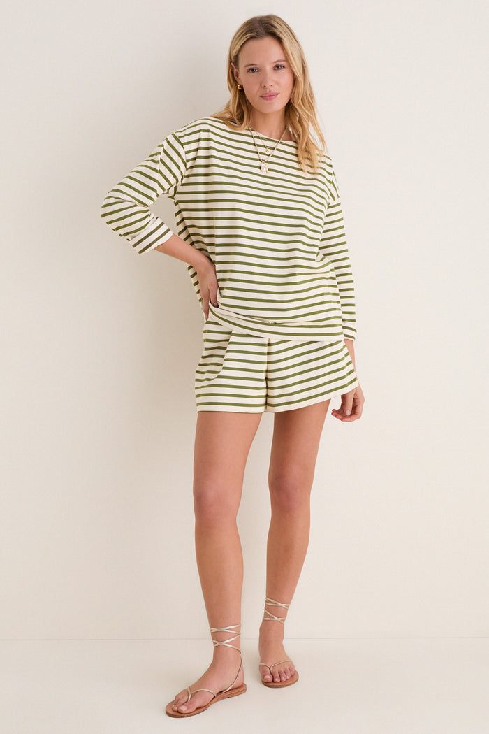 Olive Stripe Knit Olympia Shorts