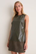 Olive Suede & Leather Mixed Media Martie Mini Dress