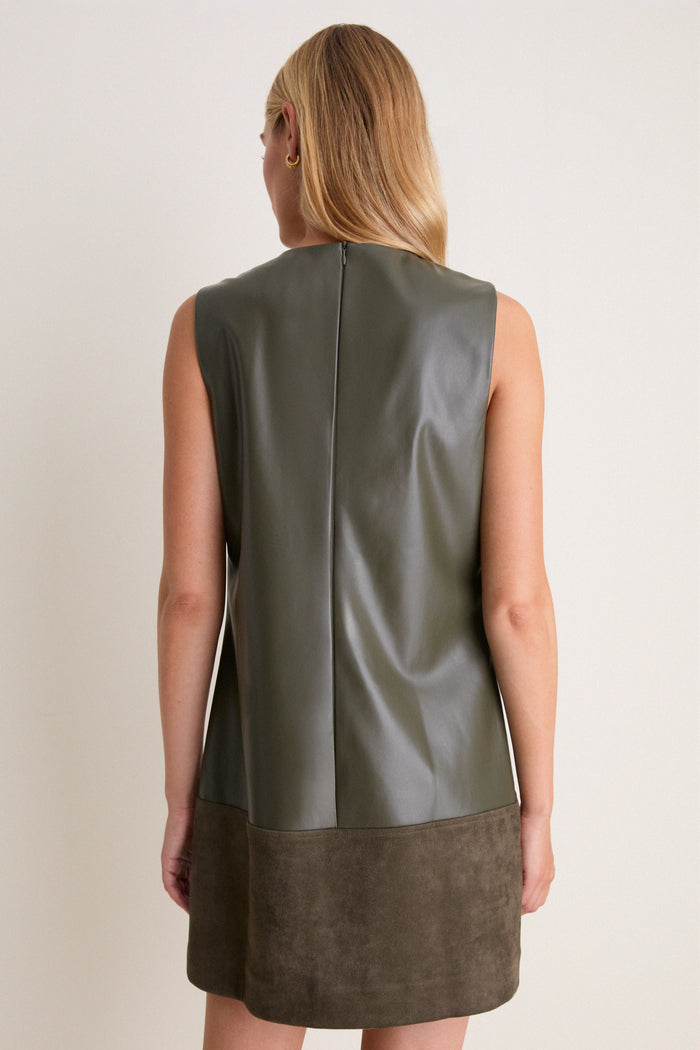 Olive Suede & Leather Mixed Media Martie Mini Dress