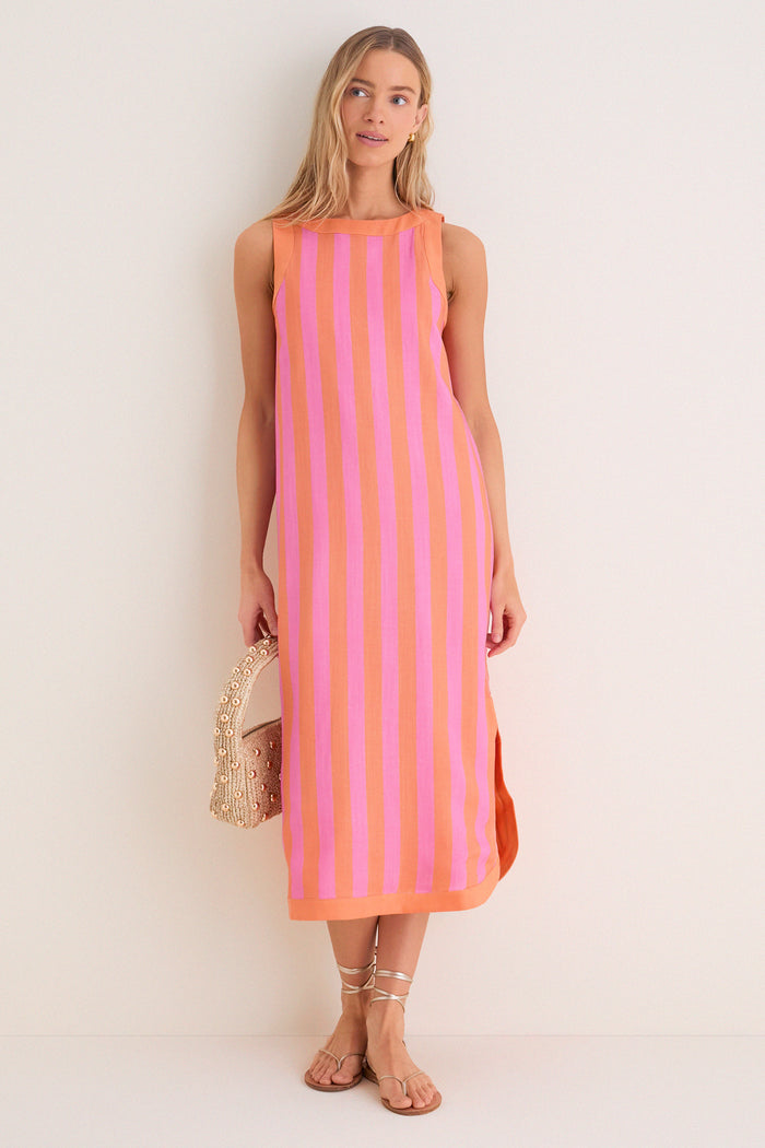 Orange & Pink Cabana Stripe Nella Midi Dress