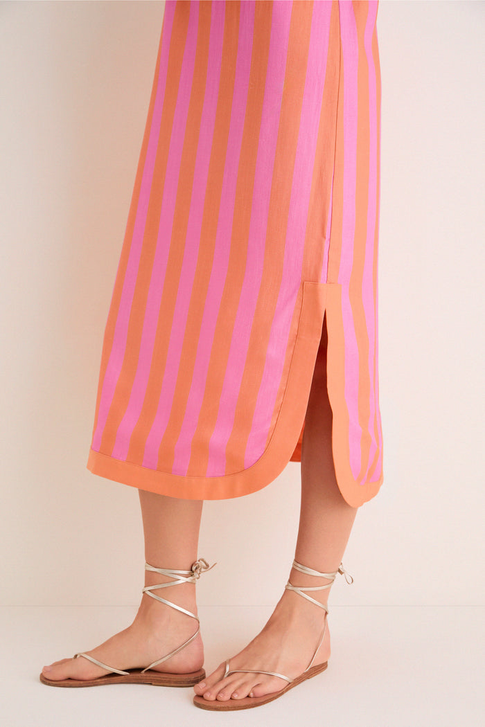 Orange & Pink Cabana Stripe Nella Midi Dress