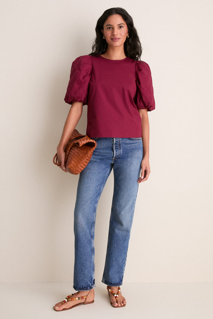 Oxblood Quilted Sleeve Olivia Blouse