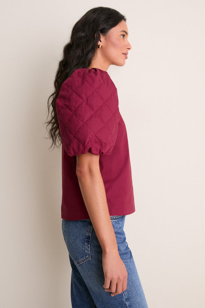 Oxblood Quilted Sleeve Olivia Blouse