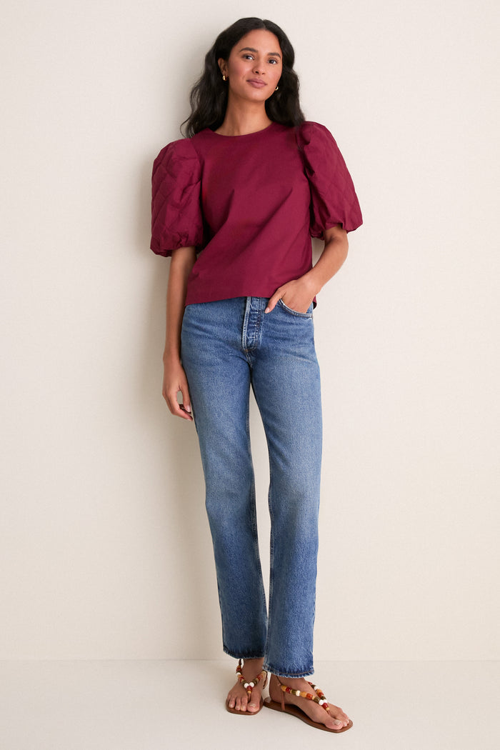 Oxblood Quilted Sleeve Olivia Blouse