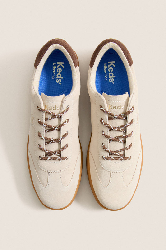 Parchment and Chocolate Ace II T-Toe Suede Sneakers