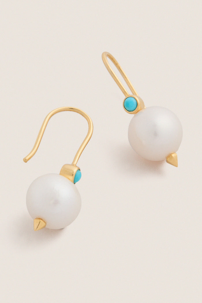 Pearl Earrings with Turquoise Stone