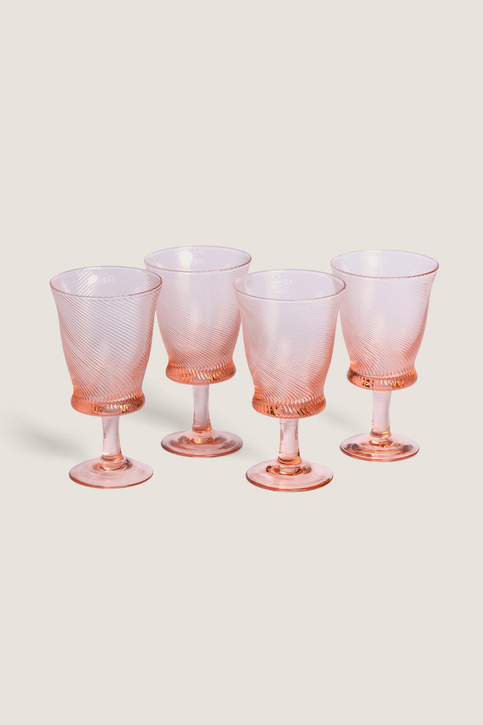 Peony Pink Spiral Wine Glasses (Set of 4)