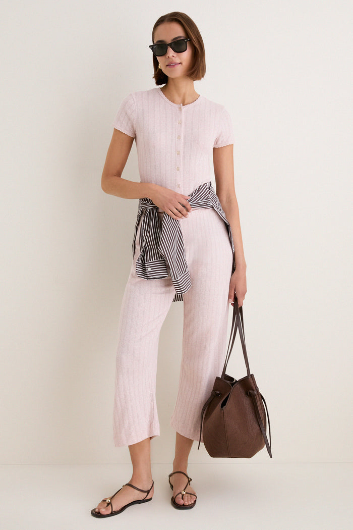 Petal Melange Pointelle Cropped Wide Leg Pant
