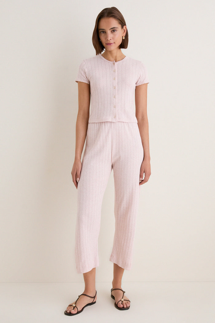 Petal Melange Pointelle Cropped Wide Leg Pant