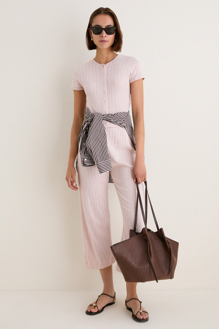 Petal Melange Pointelle Short Sleeve Cardigan