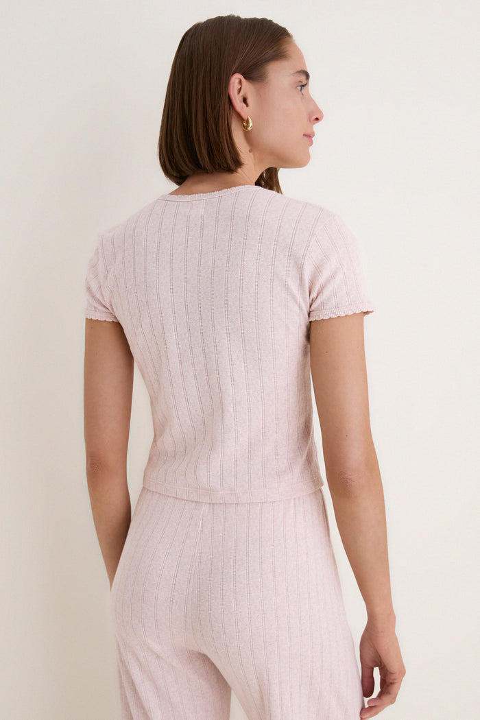 Petal Melange Pointelle Short Sleeve Cardigan